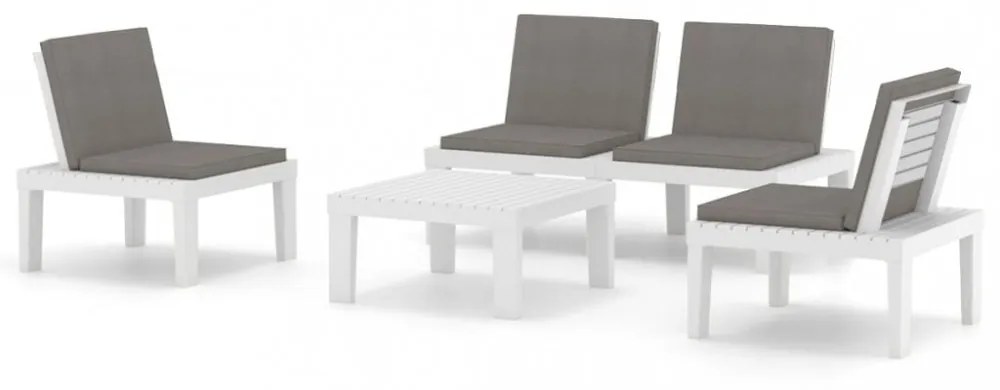 4 részes fehér műanyag kerti ülőgarnitúra párnákkal