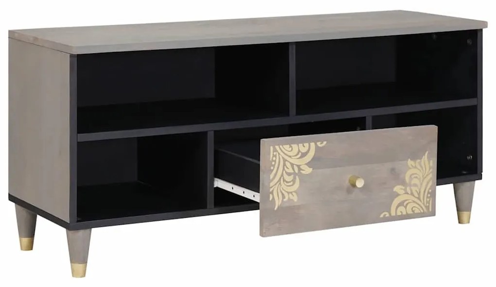 TV szekrény Szürke és Arany 100 x 33.5 x 46 cm Tömör mangófa