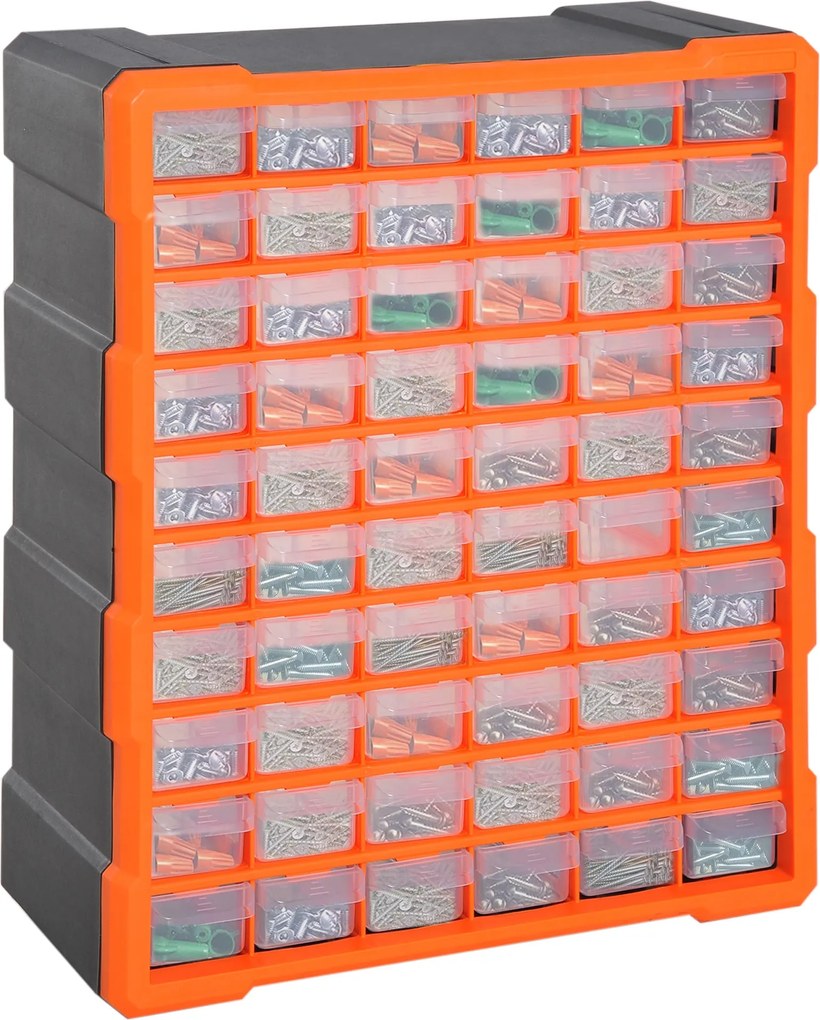 DURHAND Kisebb Alkatrész Szervező Tároló Doboz 60 Rekesszel Narancs W38 x D16 x H47,5 cm | Aosom