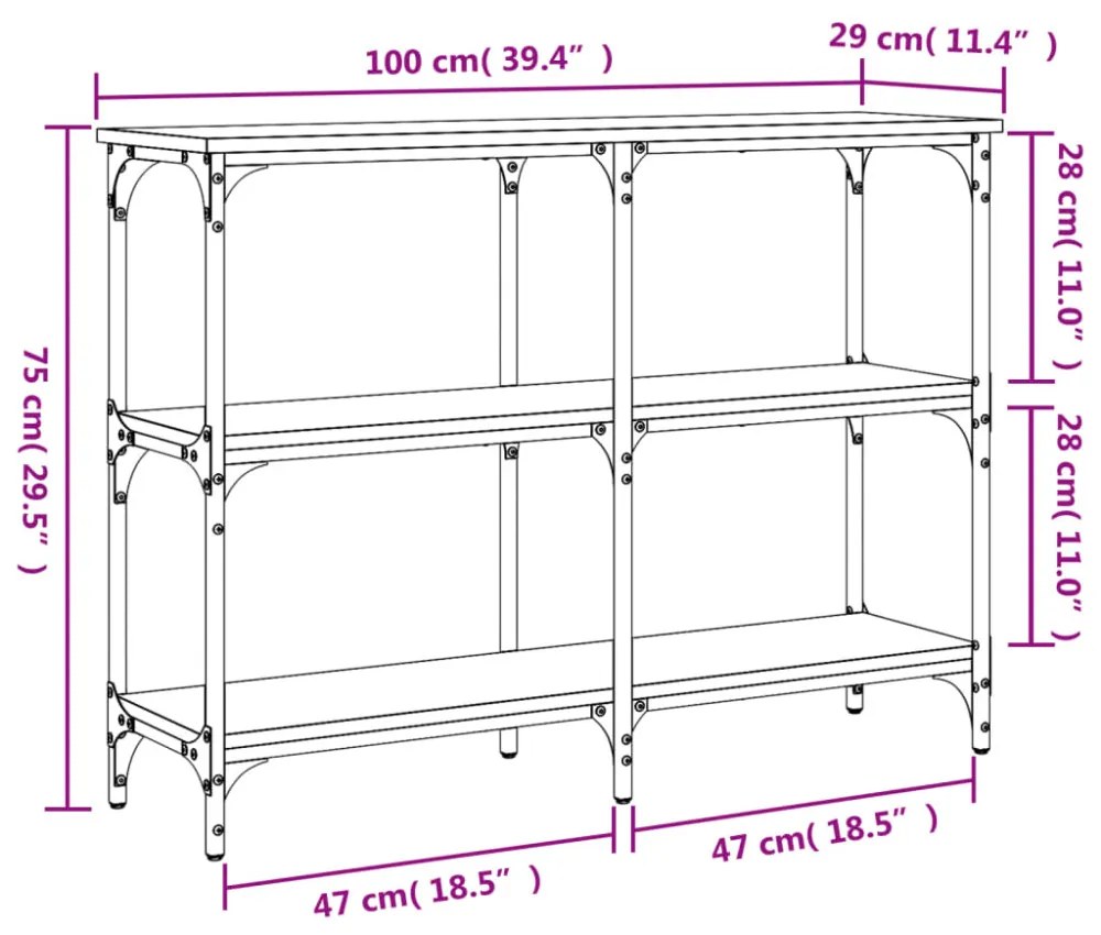 füstös tölgy színű szerelt fa tálalóasztal 100 x 29 x 75 cm