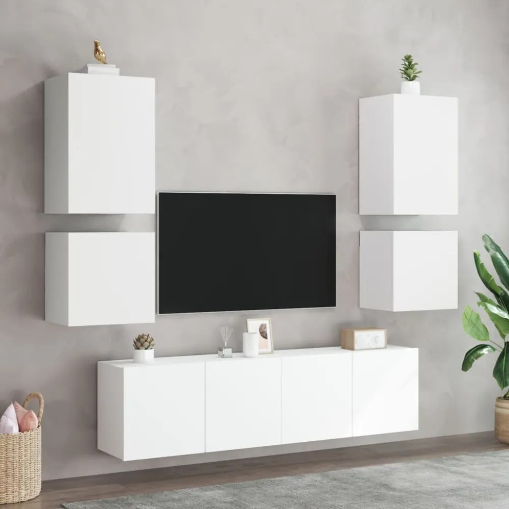 2 db fehér szerelt fa fali TV-szekrény 40,5 x 30 x 40 cm