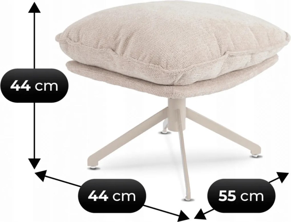 Fotel Wypoczynkowy PASADENA Obrotowy z Podnóżkiem Kremowy