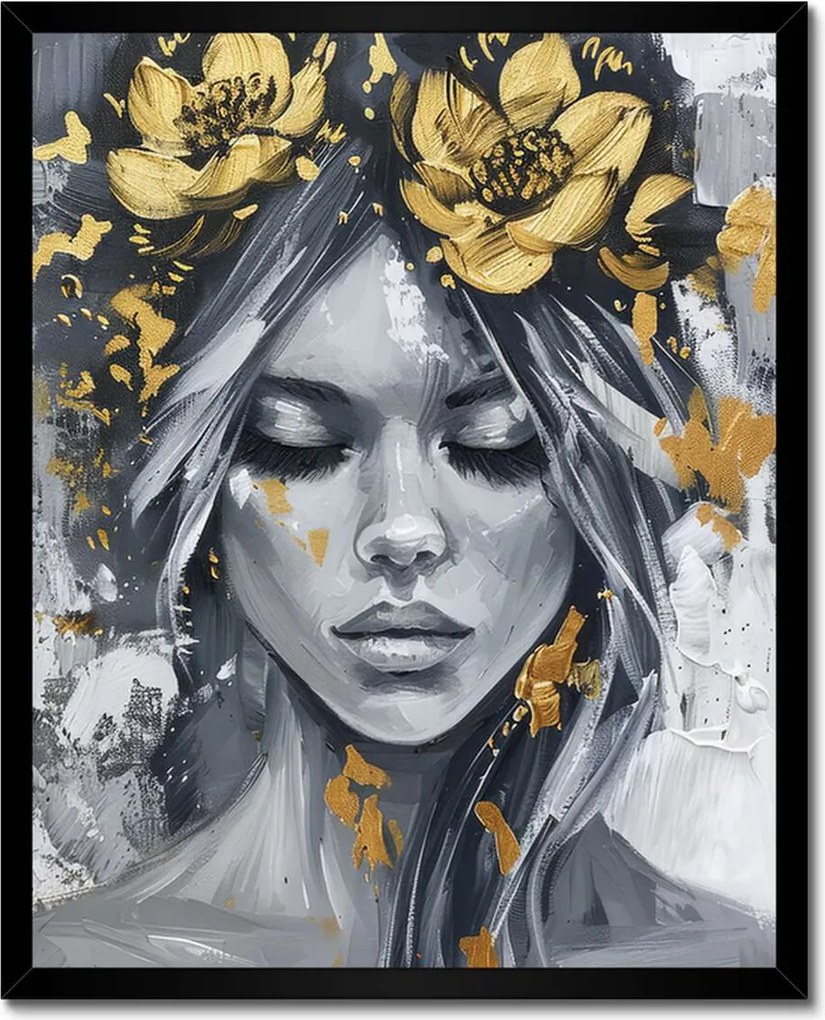 Poszter fekete keretben 40x50 Nő Absztrakt Arany Virág