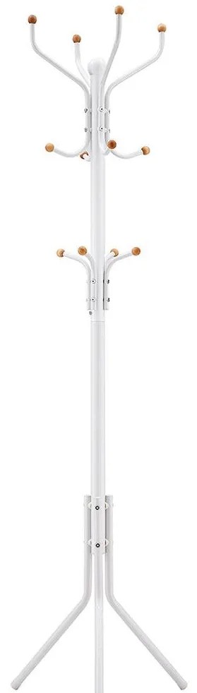 Álló fogas 12 kampóval, stabil fém kabáttartó,182 cm magas, fehér