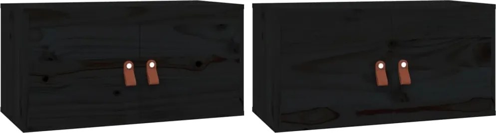 vidaXL 2 darab fekete tömör fenyőfa faliszekrény 60 x 30 x 30 cm