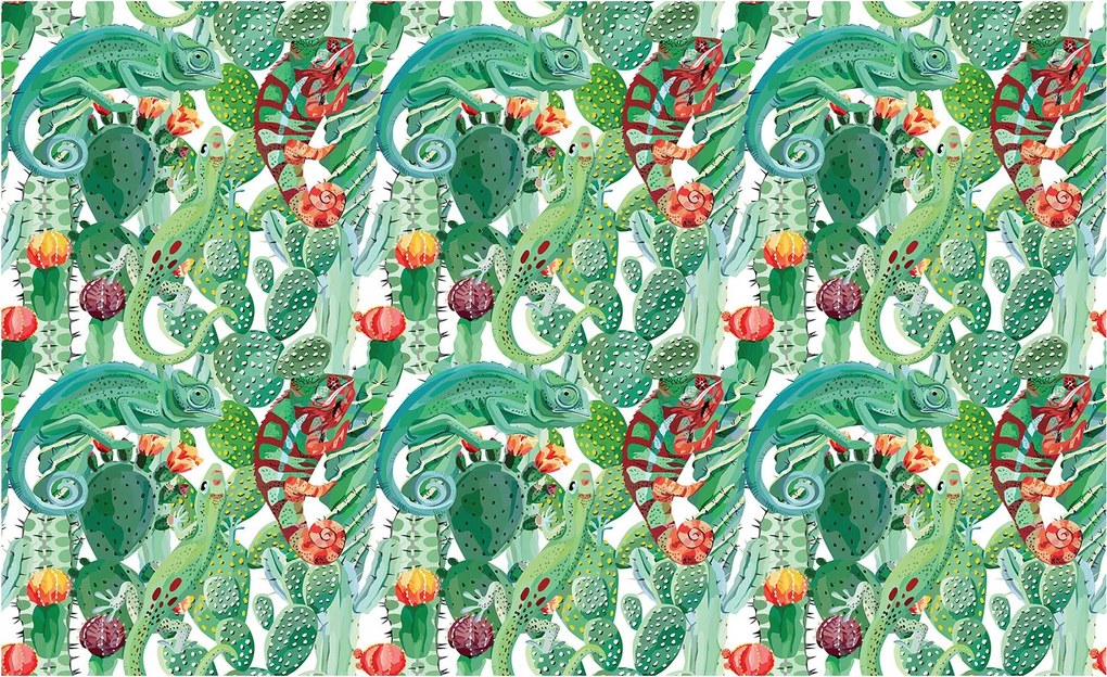 Fotótapéta Kaméleonok Kaktuszok Virágok Boho Trópusi eklektika 250x175 +ragasztó