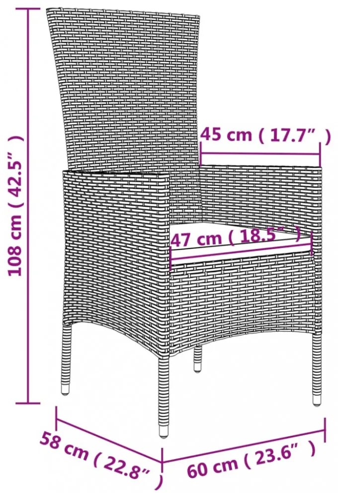 vidaXL 3 részes bézs polyrattan kerti étkezőgarnitúra párnákkal