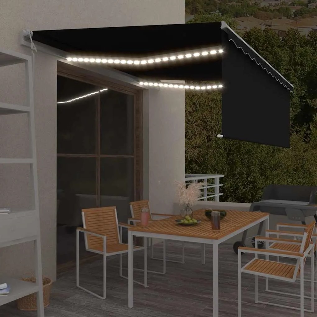Szürke redőnyös, LED-es, szélérzékelős napellenző 4,5 x 3 m