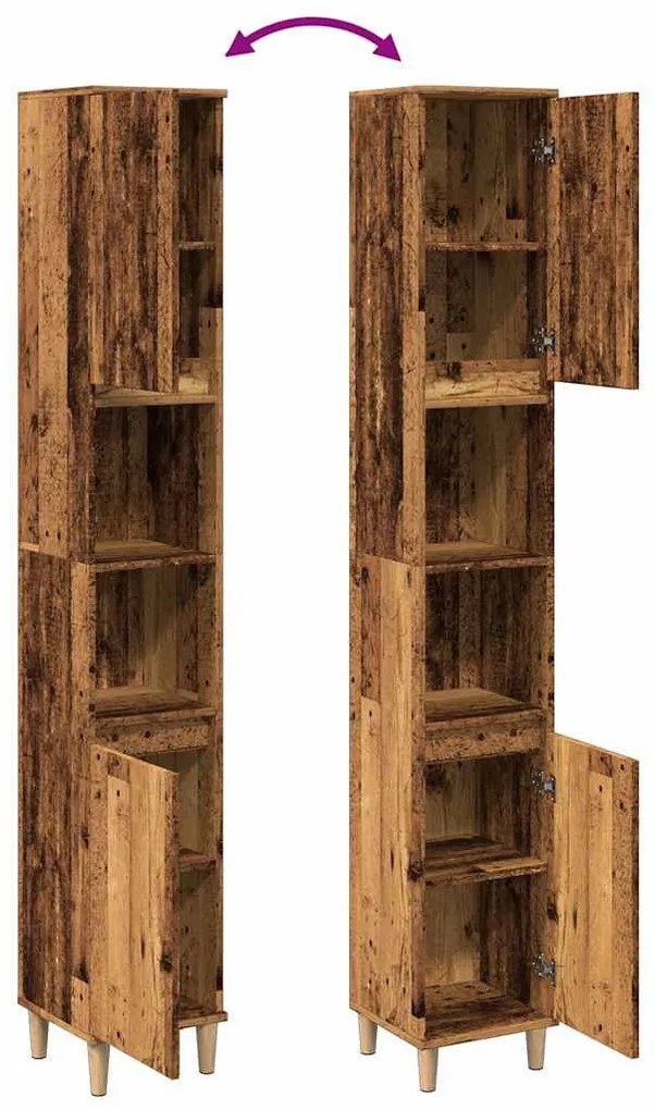 antik fa színű szerelt fa fürdőszobaszekrény 30 x 30 x 190 cm