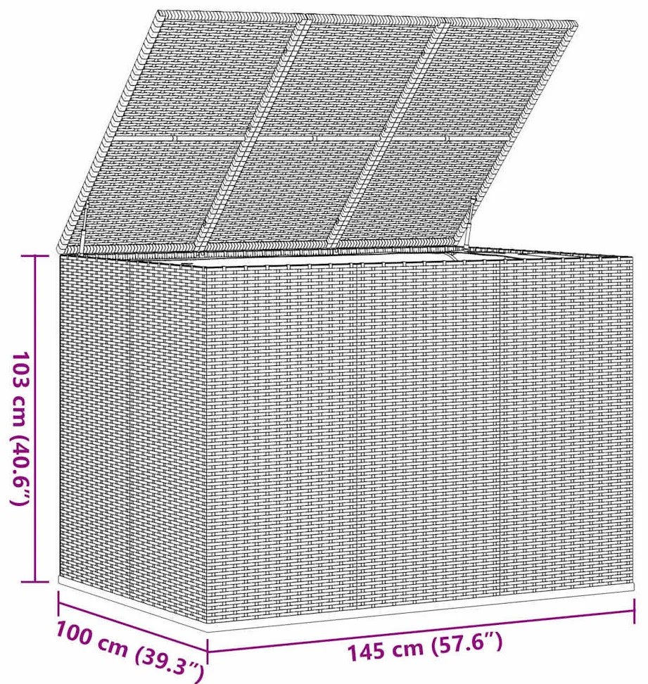 szürke polyrattan kerti párnatartó doboz 145 x 100 x 103 cm