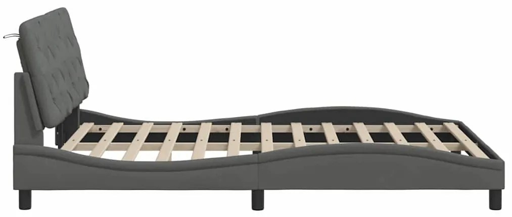 sötétszürke szövet ágykeret LED-ekkel matrac nélkül 140 x 190cm