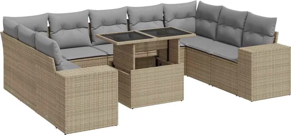 vidaXL 10 részes bézs polyrattan kerti ülőgarnitúra párnával
