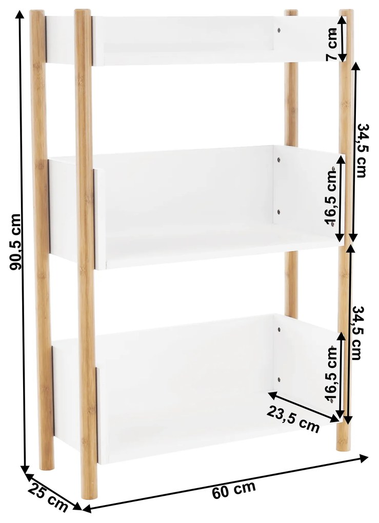 3 polcos állvány, természetes bambusz/fehér, BALTIKA TYP 2