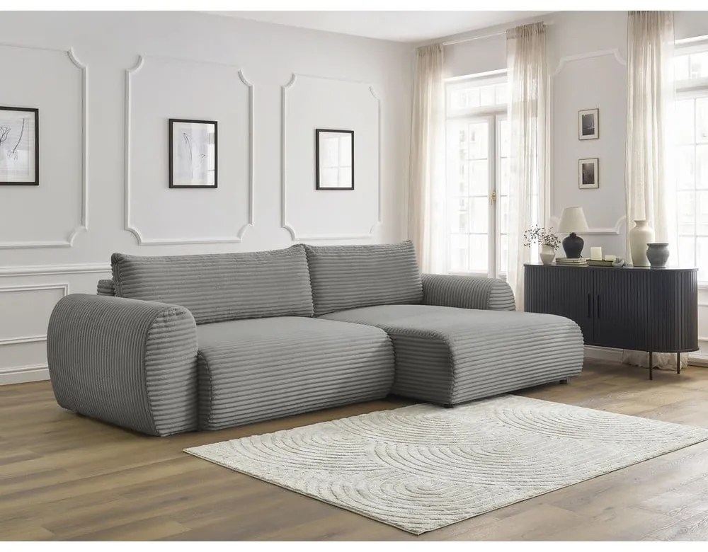 Sötétszürke kordbársony kinyitható sarokkanapé (jobb oldali) Lucien – Bobochic Paris
