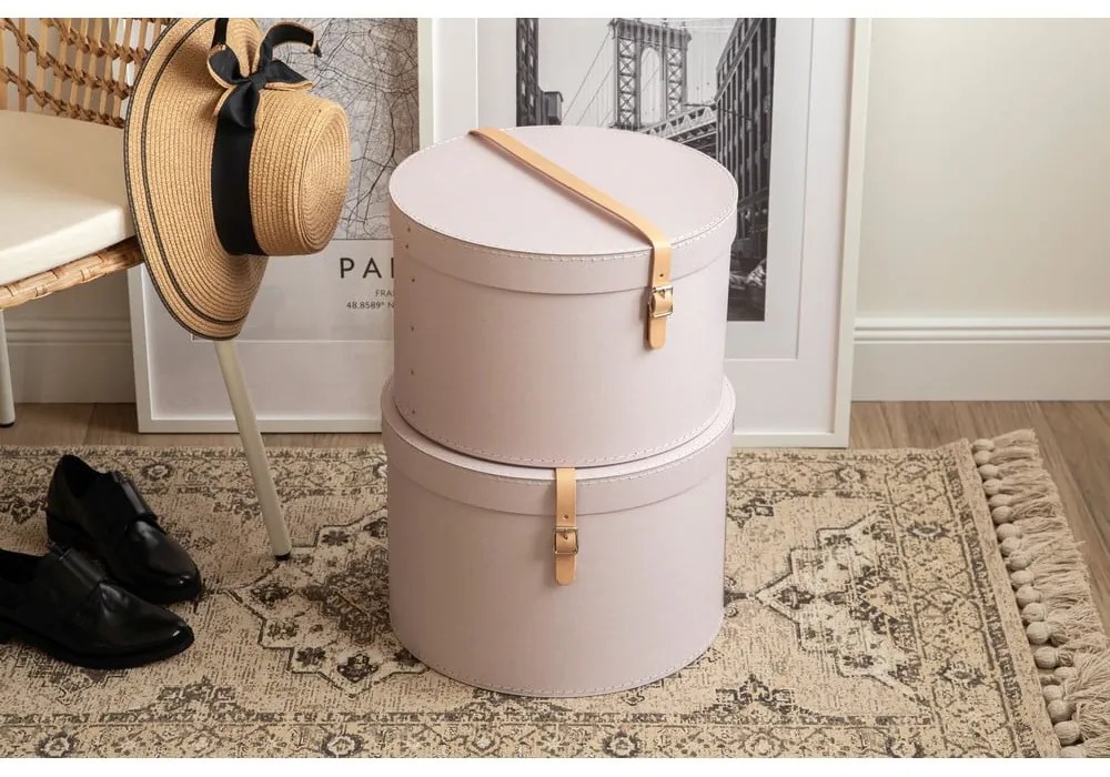 Világos rózsaszín fedeles karton tárolódoboz szett 2 db-os ø 37,5x25 cm Rut Restore Paper Laminate – Bigso