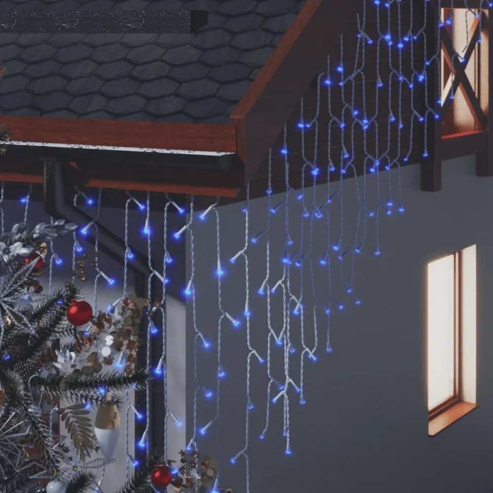 8 funkciós kék LED-es jégcsapfényfüggöny 400 LED-del 10 m