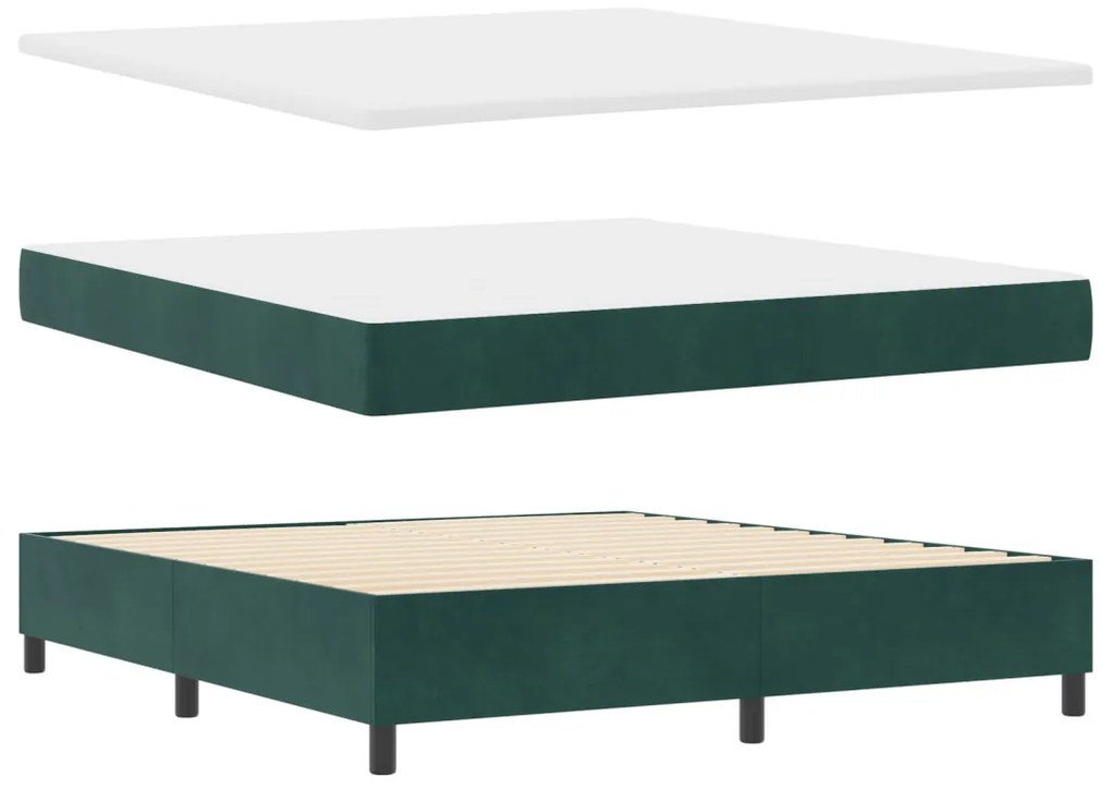 Box Spring Ágy Matraccal Sötét Zöld Szuper King Bársony