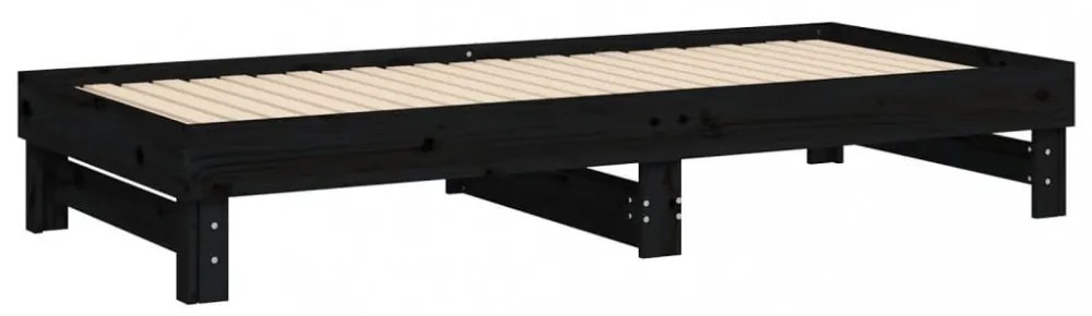 fekete tömör fenyőfa kihúzható kanapéágy 2x(100x200) cm