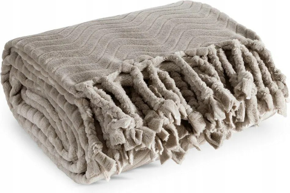 Takaró 150x200 cm bézs rojtos meleg puha ágytakaró kanapé vastag