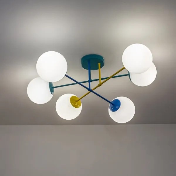 Felületre szerelhető csillár MOON 6xE27/15W/230V türkiz/sárga/kék