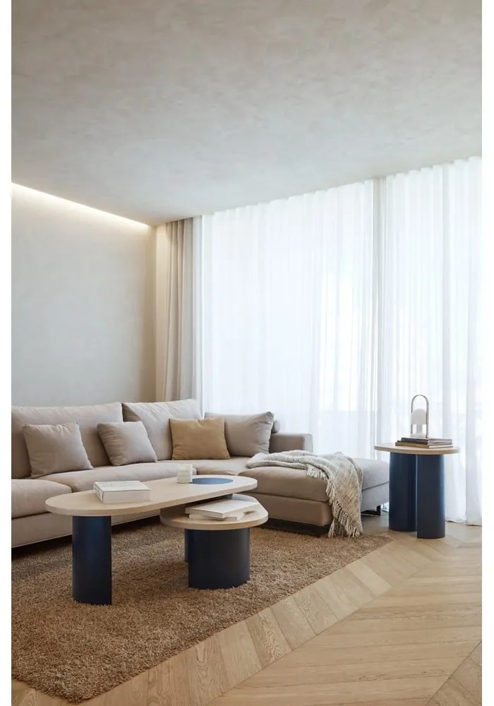 Kék-natúr színű dohányzóasztal kőrisfa dekorral 50x120 cm Nori – Teulat