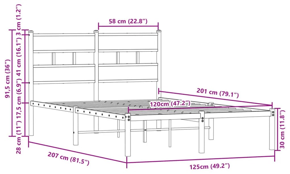 barna tölgy színű fejtámlás ágykeret matrac nélkül 120 x 200 cm