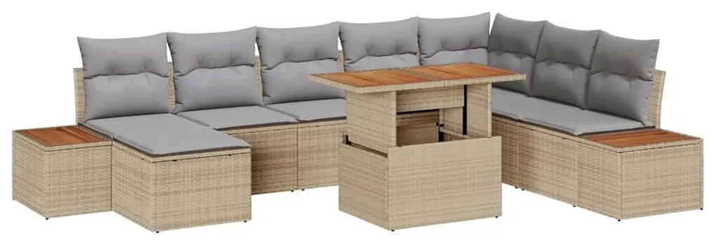 vidaXL Kert étkező szett párnával 9 pcs Barna és szürke