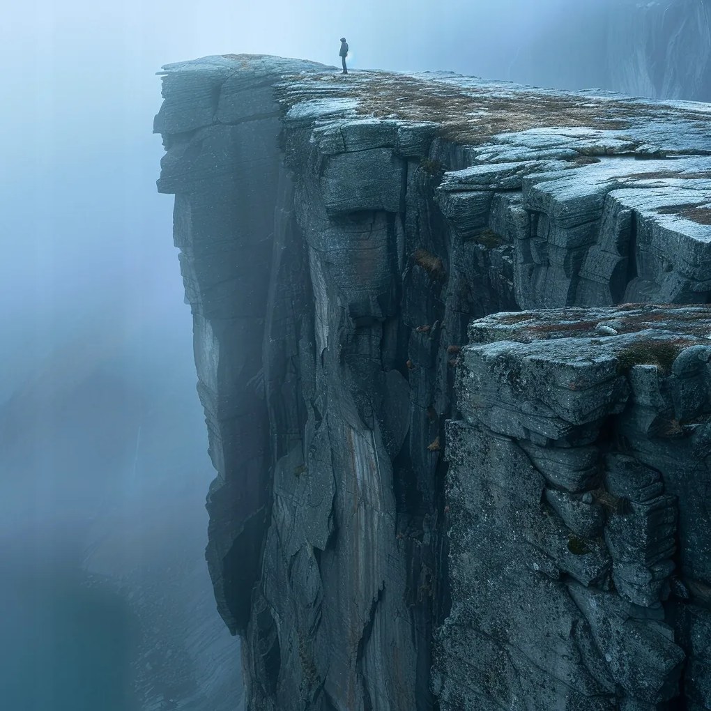 Vászonkép Canvas Szikla Fjord Norvégia Köd Hegyek Táj 80x80