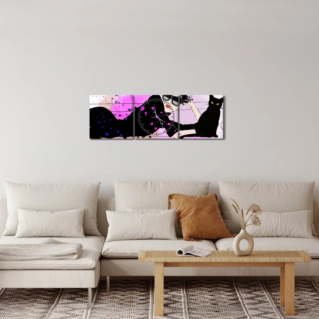 Kép - Nő egy fekete macskával (órával) (90x30 cm)