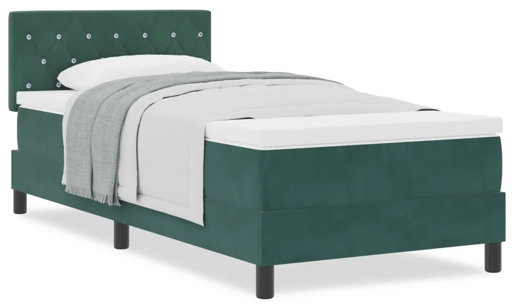 Boxspring Ágy Matraccal Sötétzöld Egyszemélyes Bársonyos