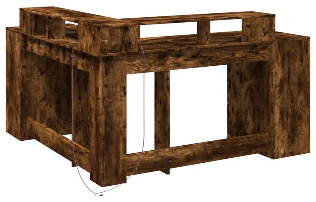 füstös tölgy színű szerelt fa íróasztal LED-ekkel 152x152x91 cm