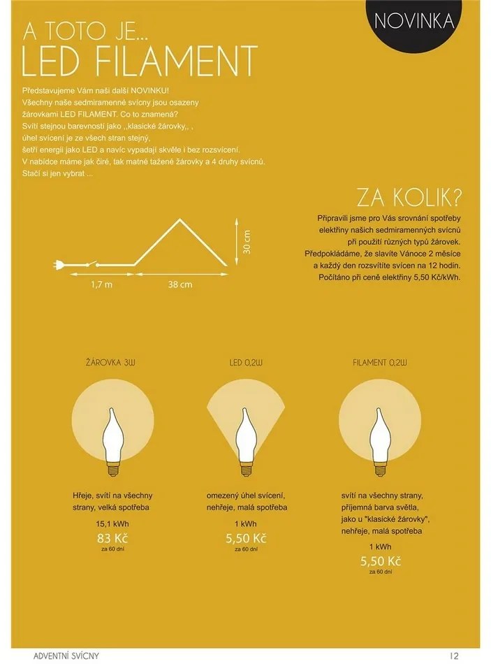 Adventi gyertyatartó húzott izzóval LED Filament, fehér