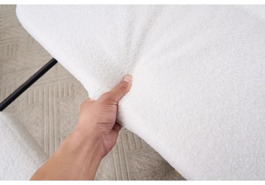 Hintaszék fa lábakkal, plüss szövettel, 4 fokozatban állítható háttámlával, fehér