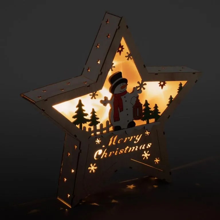 NEXOS Fa csillag hóember motívummal 8 LED meleg fehér