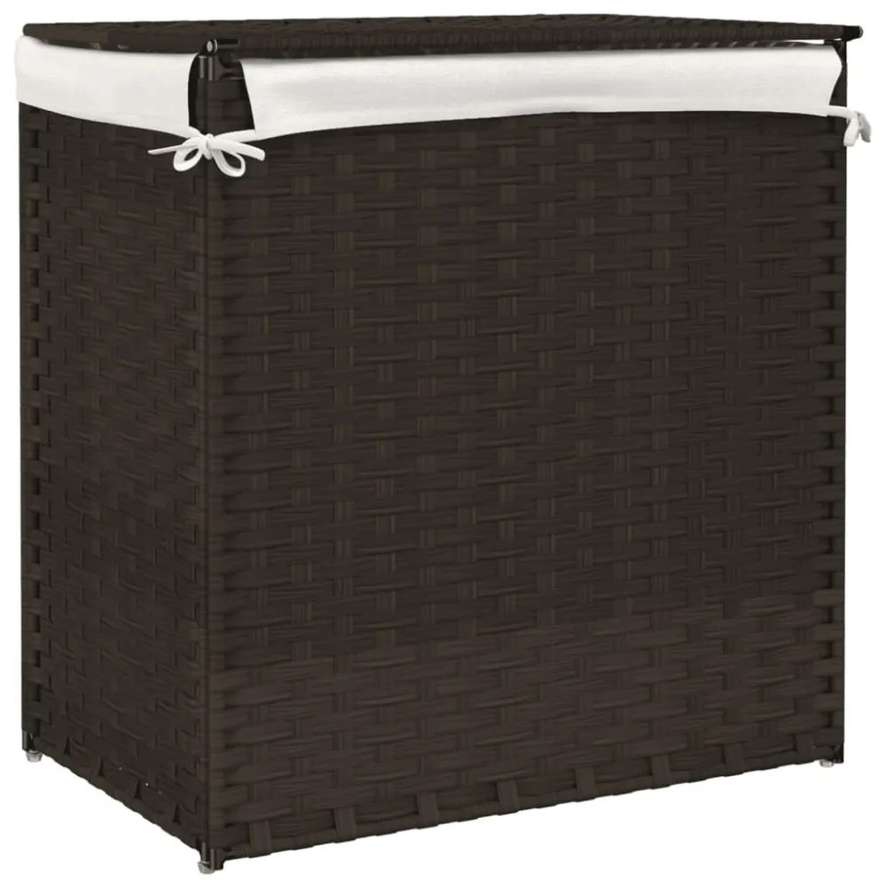 sötétbarna polyrattan szennyeskosár 2 rekesszel 53x35x57 cm