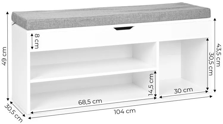 Modern cipősszekrény kényelmes paddal és 3 polccal