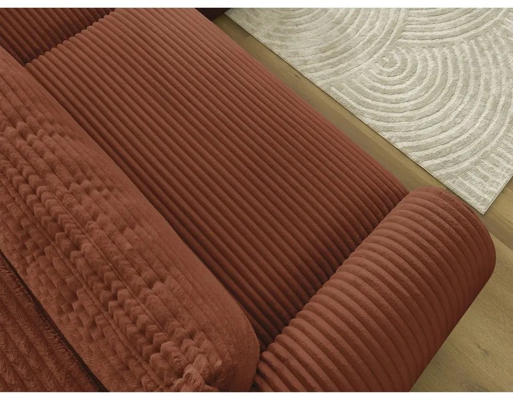 Téglavörös kordbársony kinyitható sarokkanapé (jobb oldali) Lucien – Bobochic Paris