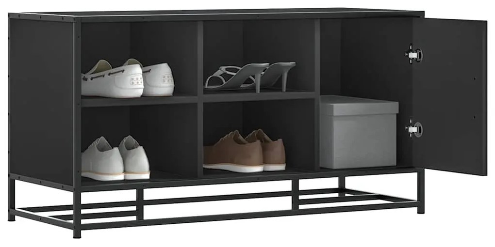 Cipőpad Fekete 100x40x53,5 cm Fából és fémből készült pad