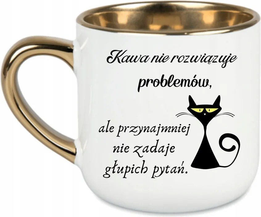 Elegáns bögre „a kávé nem oldja meg a problémákat” macska, humor 400 Fehér