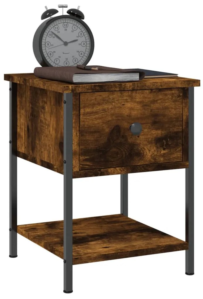 Füstös tölgy színű szerelt fa éjjeliszekrény 34 x 35,5 x 45 cm