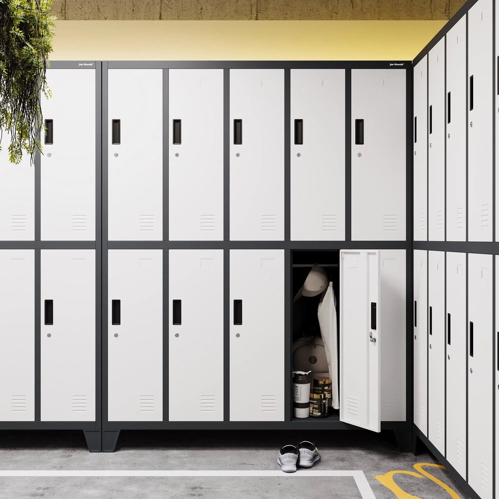 10 rekeszes öltözőszekrény lábakon BARTEK, 1360 x 1720 x 450 mm, antracit-fehér