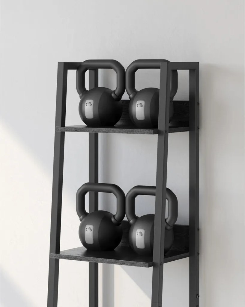 Létra polc, keskeny 5 szintes könyvespolc, fekete, 30×34×170 cm
