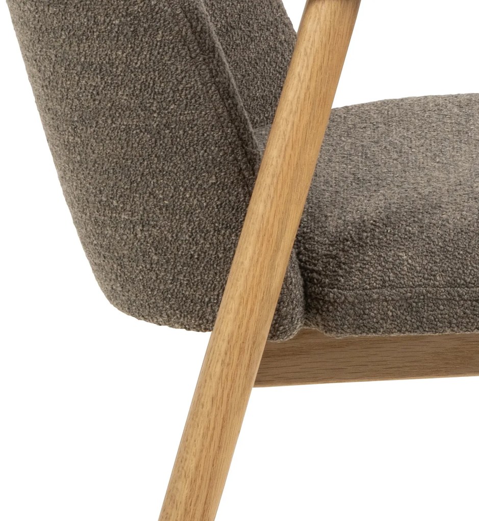MAZZONI EXPORT RODERIC Barna Taupe (Monza 40 szövet)/olajozott tölgyfa váz - RETRO FA SZÉK BOUCLÉ NAPPALIBA ÉTKEZŐBE KONYHÁBA