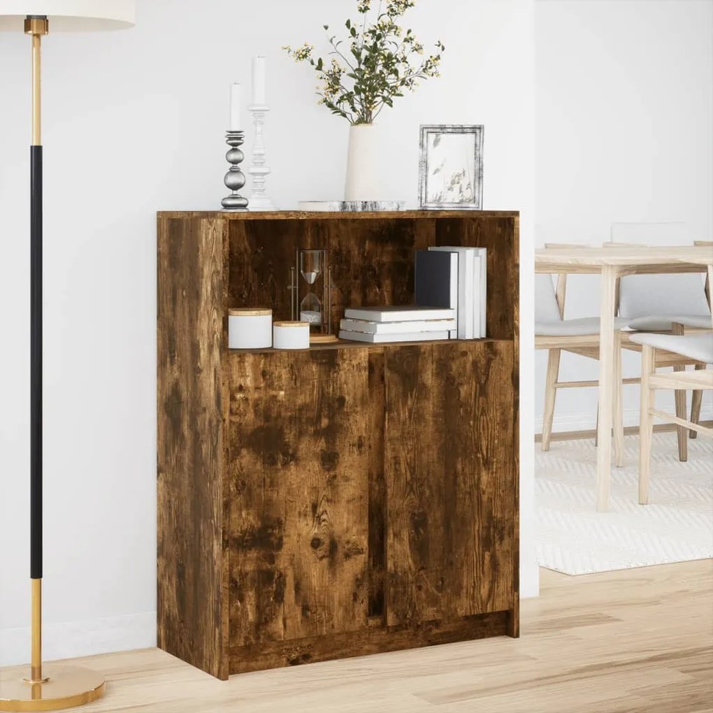füstös tölgy szerelt fa tálalószekrény LED-del 77 x 34 x 100 cm