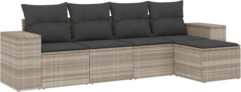 vidaXL 5 részes világosszürke polyrattan kerti ülőgarnitúra párnákkal