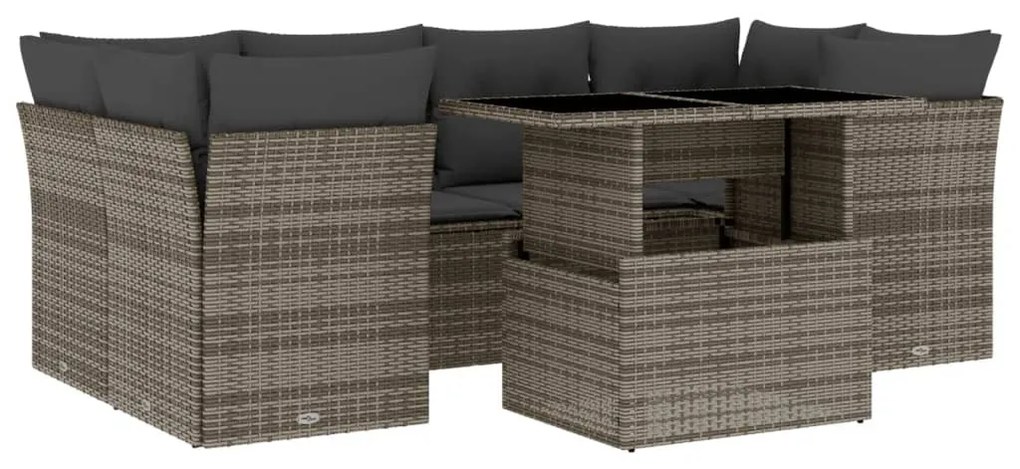 7 részes szürke polyrattan kerti ülőgarnitúra párnákkal