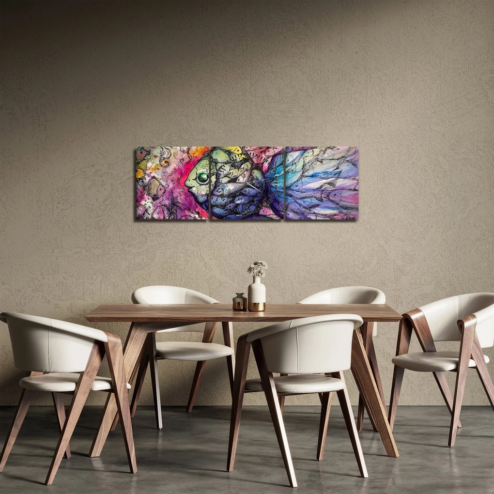 Kép - színes hal (órával) (90x30 cm)
