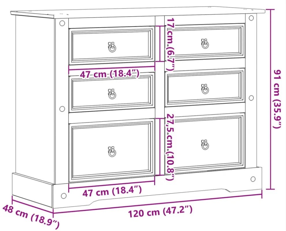 Corona tömör fenyőfa komód 112x48x91 cm