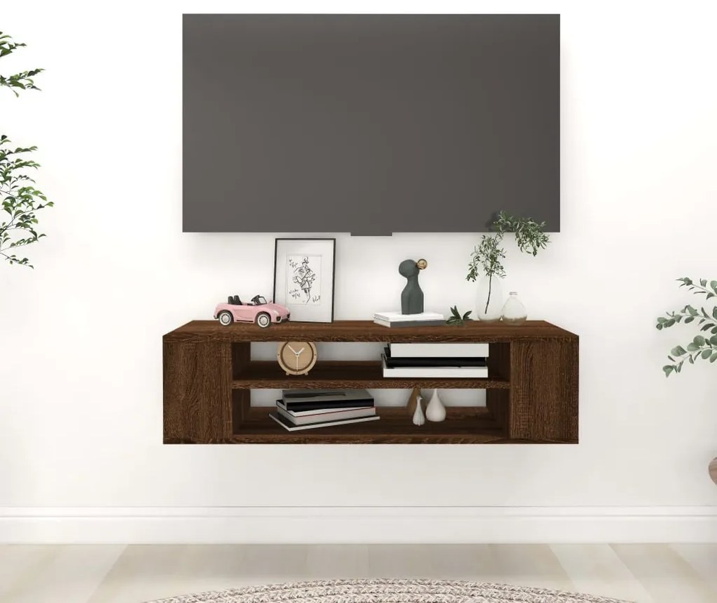 barna tölgyszínű szerelt fa függő TV-szekrény 100x30x26,5 cm