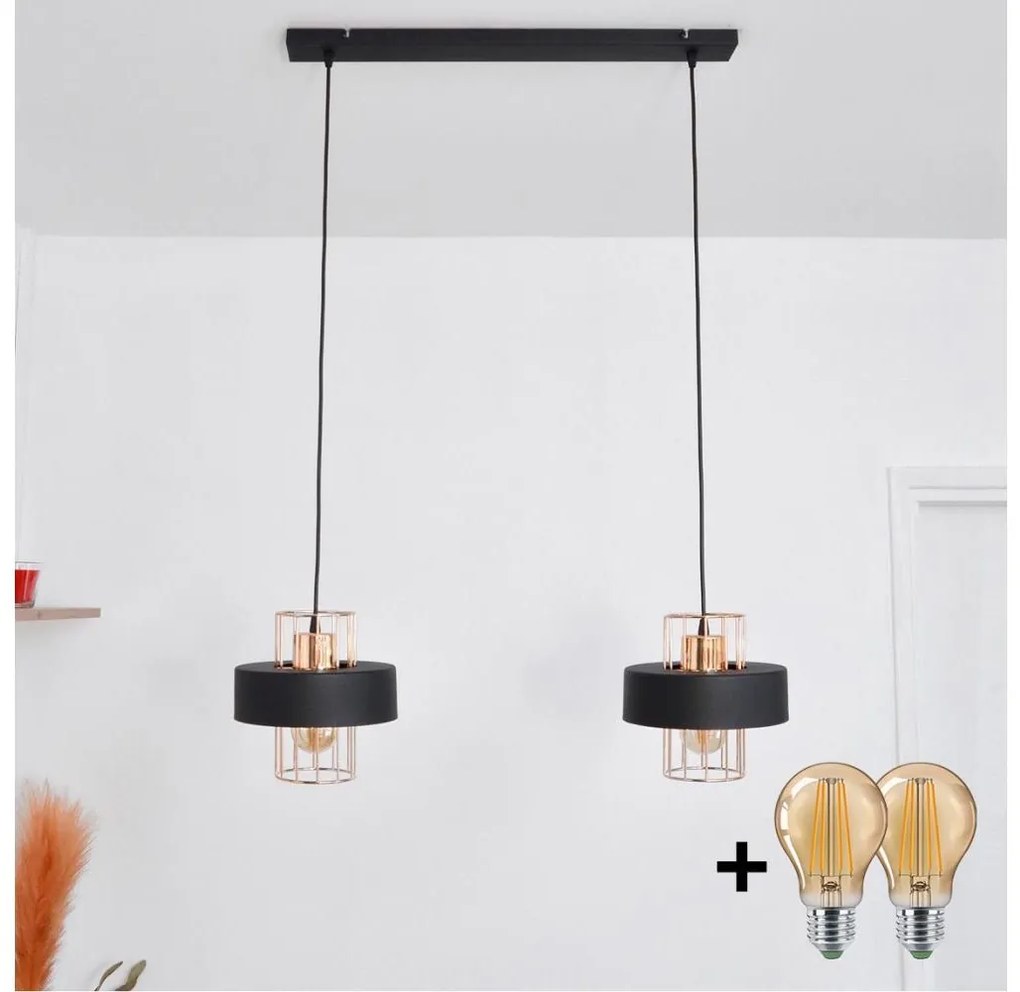 LED Csillár zsinóron VOLTA 2xE27/15W/230V fekete/arany